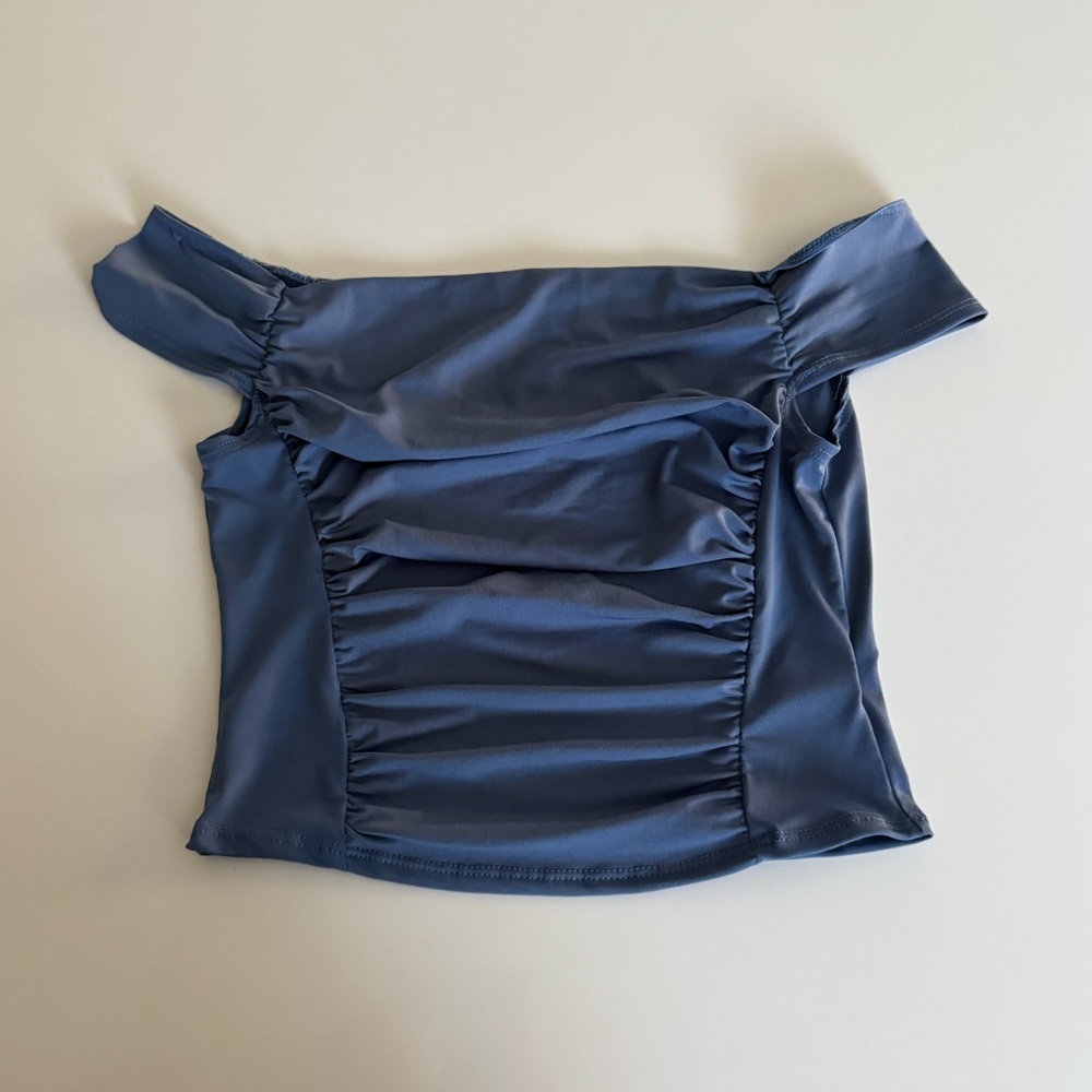 Y2k Blue off the shoulder crop top